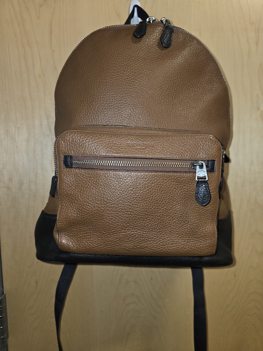 COACH F35429 West Brown & Black Pebbled Leather Large Backpack Unisex